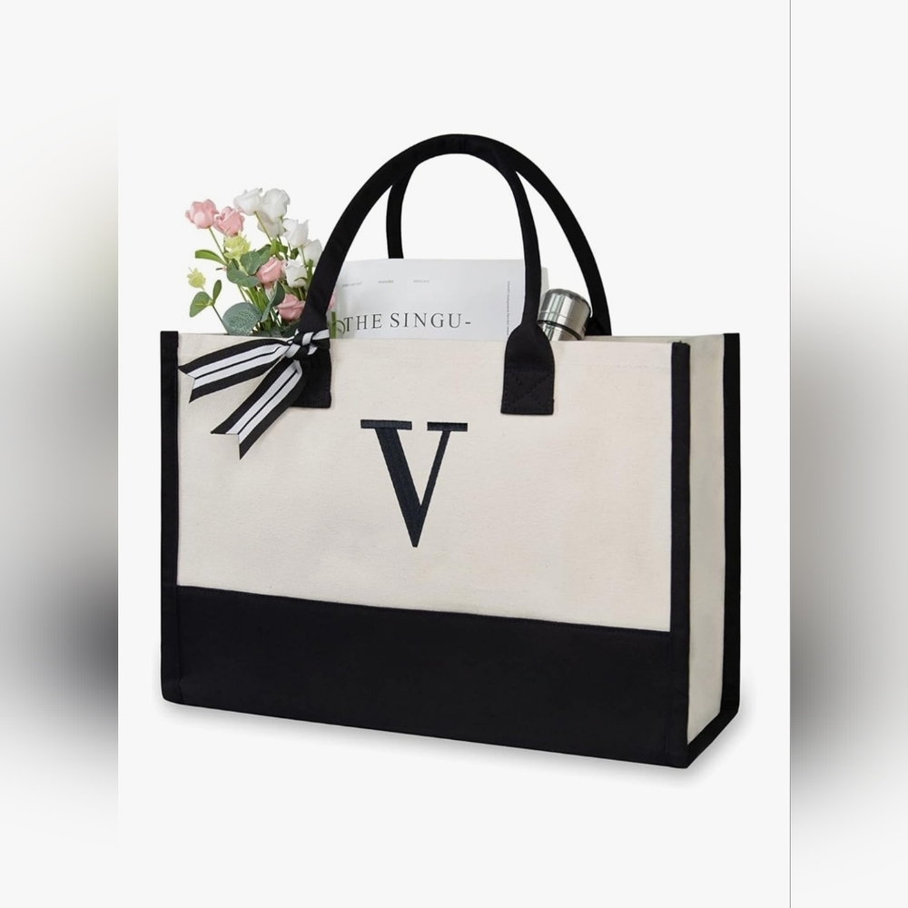 BNWT Initial Canvas Tote Bag "V"